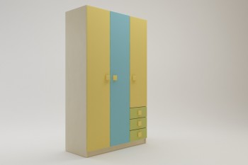 Шкаф 3-х створчатый с ящиками Смайли (Желтый/Голубой/Зеленый/корпус Клен) в Стрелке - strelka.mebel54.com | фото