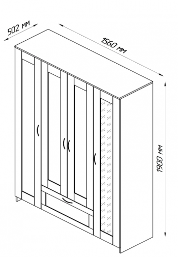 Шкаф четырехдверный Сириус с 1 зеркалом и 1 ящиком белый в Стрелке - strelka.mebel54.com | фото