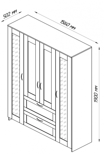 Шкаф четырехдверный Сириус с 1 зеркалом и 2 ящиками дуб сонома в Стрелке - strelka.mebel54.com | фото