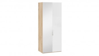 Шкаф для одежды с 1 глухой и 1 зеркальной дверями левый «Эмбер» Яблоня Беллуно/Белый глянец в Стрелке - strelka.mebel54.com | фото