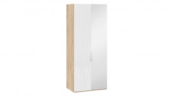 Шкаф для одежды с 1 глухой и 1 зеркальной дверями правый «Эмбер» Яблоня Беллуно/Белый глянец в Стрелке - strelka.mebel54.com | фото
