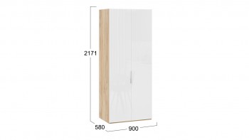 Шкаф для одежды с 2 глухими дверями «Эмбер» Яблоня Беллуно/Белый глянец в Стрелке - strelka.mebel54.com | фото