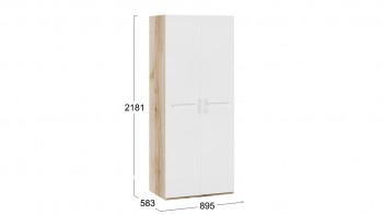 Шкаф для одежды с 2-мя дверями «Фьюжн» Дуб Делано/Белый глянец в Стрелке - strelka.mebel54.com | фото