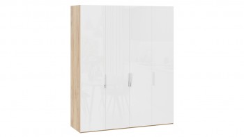 Шкаф для одежды с 4 глухими дверями «Эмбер» Яблоня Беллуно/Белый глянец в Стрелке - strelka.mebel54.com | фото