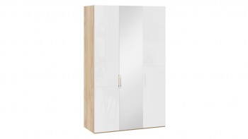 Шкаф комбинированный с 2 глухими и 1 зеркальной дверями правый «Эмбер» Яблоня Беллуно/Белый глянец в Стрелке - strelka.mebel54.com | фото