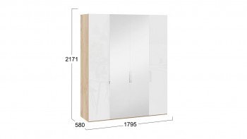 Шкаф комбинированный с 2 глухими и 2 зеркальными дверями «Эмбер» Яблоня Беллуно/Белый глянец в Стрелке - strelka.mebel54.com | фото
