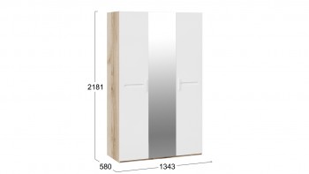 Шкаф комбинированный с 3-мя дверями «Фьюжн» Дуб делано/Белый глянец в Стрелке - strelka.mebel54.com | фото