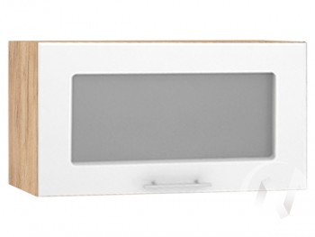 Шкаф со стеклом Валерия-М ШВГС-600 (Белый глянец/Дуб Крафт Золотой/верхний/горизонтальный) в Стрелке - strelka.mebel54.com | фото