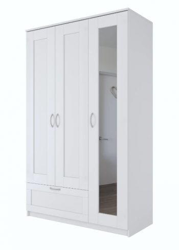 Шкаф трехдверный Сириус с зеркалом и 1 ящиком белый в Стрелке - strelka.mebel54.com | фото