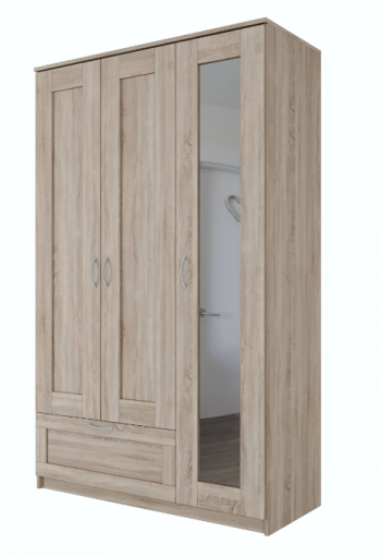 Шкаф трехдверный Сириус с зеркалом и 1 ящиком дуб сонома в Стрелке - strelka.mebel54.com | фото