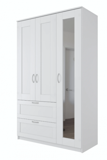 Шкаф трехдверный Сириус с зеркалом и 2 ящиками белый в Стрелке - strelka.mebel54.com | фото