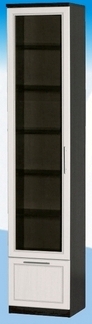 Шкаф высокий с ящиком и стеклодверью ДЛЯ ГОСТИНОЙ ШВЯС-450 Венге/Дуб выбеленный в Стрелке - strelka.mebel54.com | фото