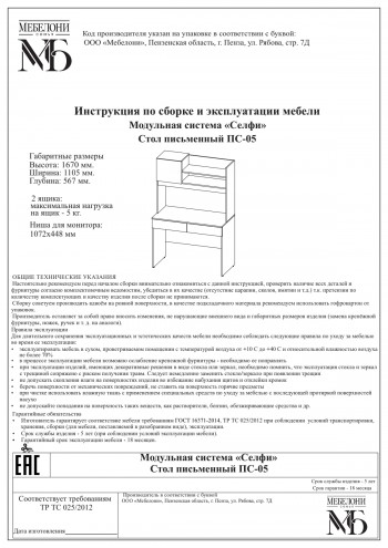 Стол письменный ПС-05 Селфи крафт/белый в Стрелке - strelka.mebel54.com | фото